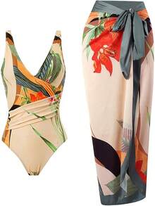 Traje de Baño para Mujer de Playa Conjunto de Bikini y Falda Larga con Tirantes en la Espalda de 2 Piezas Floral - Beso FLor - Ver 8