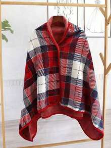 1件加厚双层格子法兰绒披肩毯，用途广泛，居家、办公皆宜，韩式风格可穿戴毯，孕妇裹巾，哺乳巾，保暖毯，送给妈妈的绝佳礼物，秋冬季可搭配连衣裙