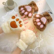 8-16Y Cat Claw Gloves Plush Half Finger Bear Paw Fingerless Gloves Cute Girl Thick Fleece Halter Neck Gloves Cartoon Warm Hands - Multicolor - View 6