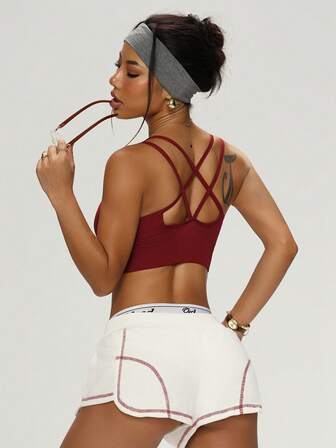 Sexy Women Tops Back Cross Strap Tank Top Push Up Running Sports Bra Breathable Soft Fitness Beauty Solid Color Yoga Bra