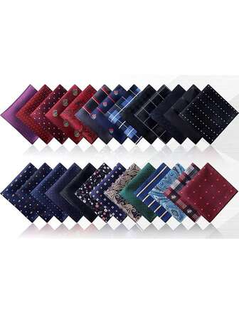 Men's Pocket Square With Embroidered Jacquard Pattern, Soft Embroidered Cashew Flower, Polka Dot, And Dog Line Print Colorful Handkerchief, Suitable For Formal Occasions Such As Weddings, Parties, Churches, Graduations, Celebrations, Business Or Casual Wear