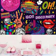 1 件复古 70 年代 80 年代 90 年代迪斯科派对横幅，耐用涤纶嘻哈背景，带迪斯科球和和平标志，适合生日 - 紫紅色 - 查看 5