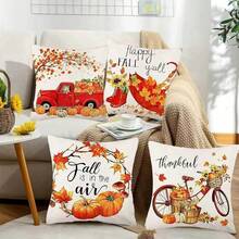 EstiloJuego De 4 Fundas De Almohada De OtoñO De 18 X 18 Pulgadas, Funda De CojíN De Lino Para Sofá, DecoracióN De OtoñO, Adecuado Para La DecoracióN Del Hogar (Estilo D)VersióN Mejorada - Estilo D - Ver 2