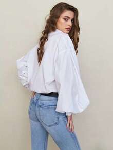 Women's Linen Fall Winter Work Shirt, Elegant Casual White Top, Perfect For 2026 Graduation & Commuting | Fall Winter Wear - White - View 5