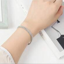 奢华设计师银质精美水晶手链，适合女士时尚珠宝，订婚婚礼，魅力十足 - 白色 - 查看 6