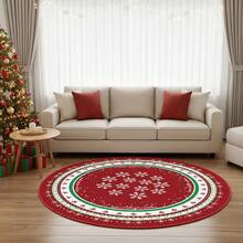 1pc Christmas Tree Skirt, Red, Holiday Atmosphere, Velvet Kitchen Rug Bathroom Decor - Red - View 2