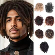 Men's Short Synthetic Fiber Braided Wig, Afro Bobcut, Black-Brown Crochet Braided Wig, Multi-Layer Breathable Faux Dreadlock Wig, For Everyday Wear - Multicolor - View 1