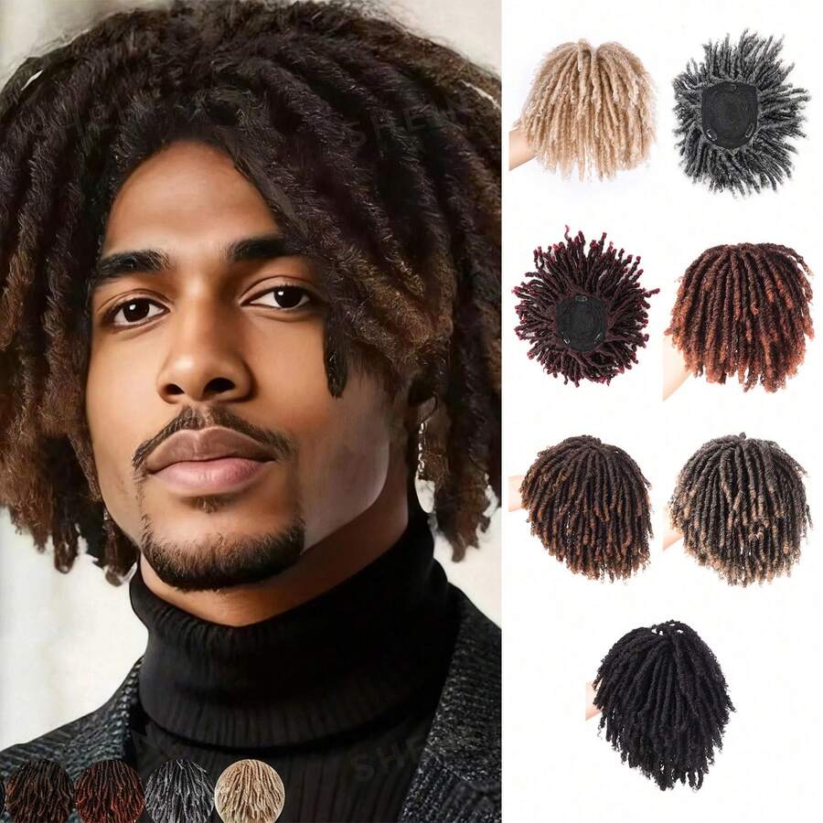 Men's Short Synthetic Fiber Braided Wig, Afro Bobcut, Black-Brown Crochet Braided Wig, Multi-Layer Breathable Faux Dreadlock Wig, For Everyday Wear - Multicolor - View 1
