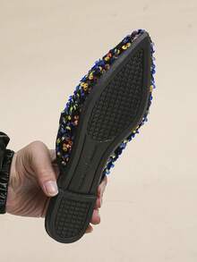 Plus Size 35-45 Pointed Toe Flat Slip-On Mules, French Soft Bottom Rainbow Sequin, Suitable For Summer & Autumn Outdoor & Daily Wear Women Flat Sandals - Purple Rainbow Sequins - View 7