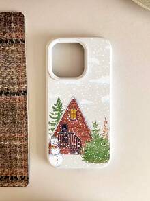 1 قطعة غطاء هاتف ناعم وواقي للعدسة السائلة بنمط بسيط لرجل الثلج والرنة والسحابة والثلج، متوافق مع أجهزة 16/16Pro/16Plus/15/15ProMax/15Pro/11/12/13/14ProMax/11Pro/11ProMax/12Pro/12ProMax/13Pro/13ProMax/14Pro/14ProMax