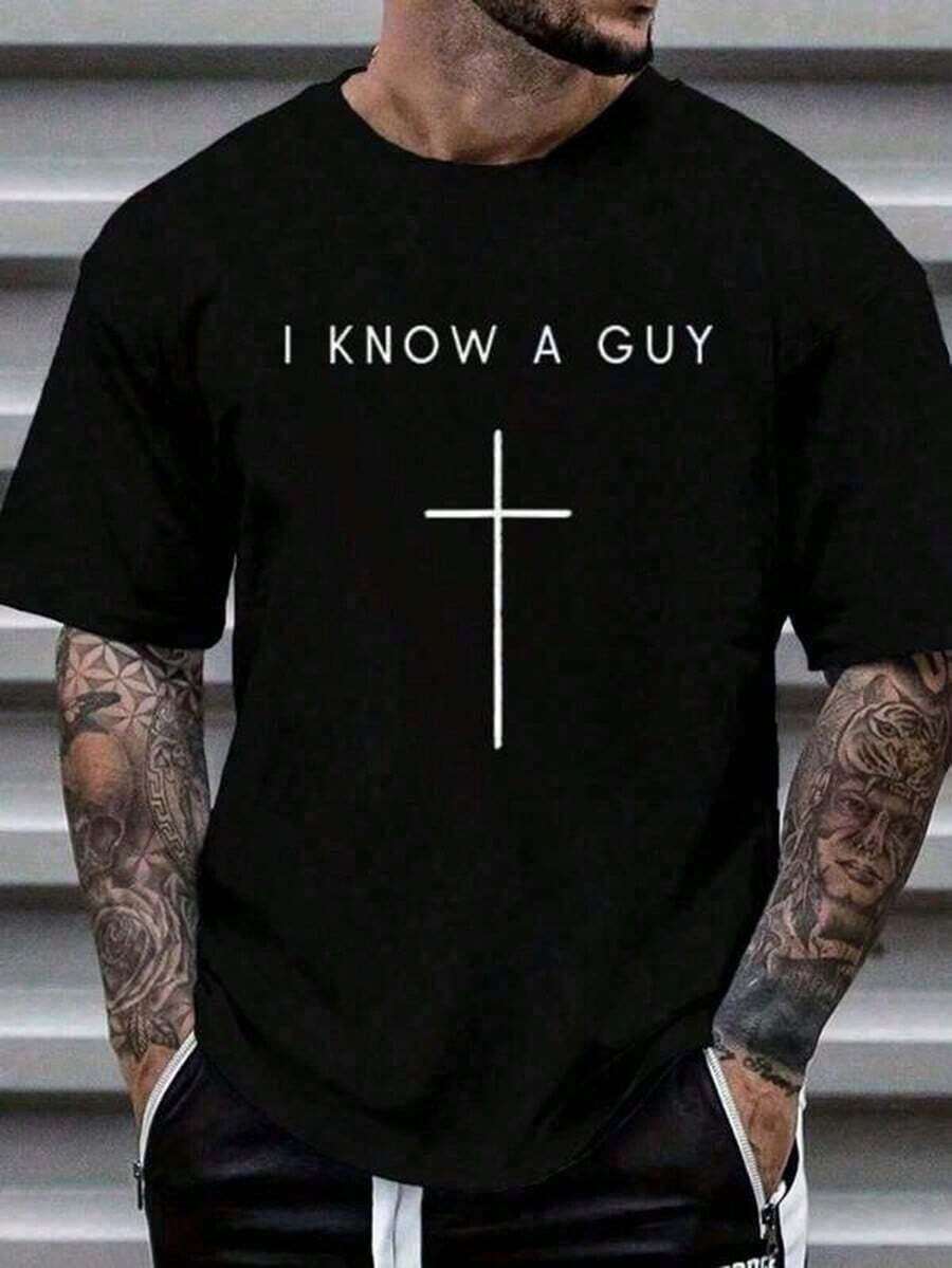 100% Algodón Conozco un tipo - Camiseta minimalista cristiana religiosa de Jesús, camiseta gráfica para mujeres y hombres, camisetas vintage, camisetas gráficas para hombres, camisas para hombre, camisetas divertidas impresas y enviadas en EE. UU., tops de verano para hombres - Multicolor - Ver 1