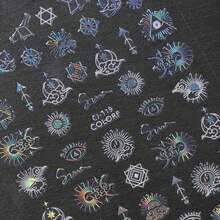 Mystical Nail Art Stickers Decals Set Of 4, Geometric Fantasy Theme With Glitter, PET Self-Adhesive Embellishments, Moon Stars Eye Snake Irregular Shapes, Shimmery Finish, Single-Use Plastic Surface Decals - 彩色 - 查看 4