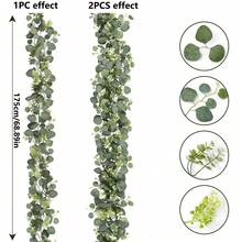 1/2 szt., sztuczny eukaliptusowy wianek z białymi kwiatami, 180 cm (5,9 stopy) srebrzysty eukaliptusowy wianek z gipsówki, sztuczne pnącza na stół weselny, bieżnik na kominek, wystrój domu, wystrój pokoju, wystrój łazienki, wystrój biura, wystrój sypialni, letni wystrój