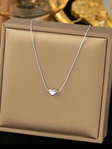 1pc Simple Stainless Steel Small Hollow Heart Fashionable Pendant Necklace For Women, Suitable For Daily Wear - Yellow Gold - View 11