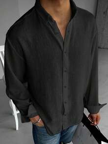 قميص كاجوال رجالي عتيق من الكتان، خريفي