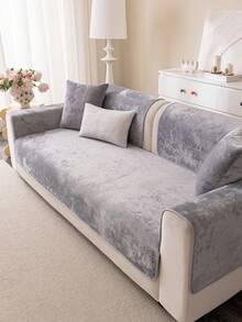 1 pièce Housse de coussin de canapé épaisse et chaude en peluche pour l'automne/l'hiver, housse de siège de canapé moderne minimaliste antidérapante, décoration de chambre, housse de canapé lavable en machine et à la main, décoration de chambre fraîche et à la mode, douce, ne se décolore pas, ne s'effiloche pas, housse de protection pour animaux de compagnie, housse de canapé d'angle réglable convenant pour la chambre, le bureau, le salon, les meubles combinés, le canapé en L et les housses de canapé 1234 places - Gris pâle - Voir 5