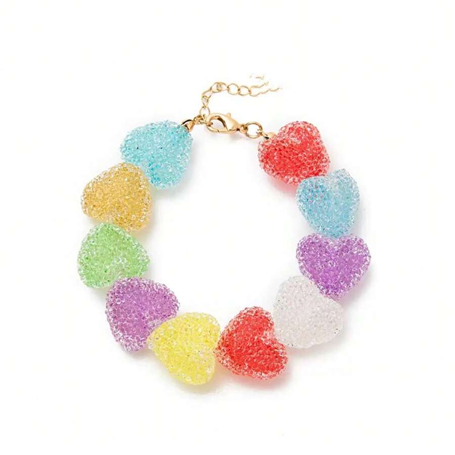 1pc Candy Color Heart Pendant Necklace, Women's Fashion Accessory, 2025 New Arrival - Colorful - View 1
