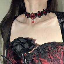 1pc Gothic Lace Choker Necklace With Rhinestone, Adjustable Clavicle Jewelry, Women'S Fashion Collar, Gift For Parties, Halloween, All-Season Accessory - 1 件隨機顏色 - 查看 4