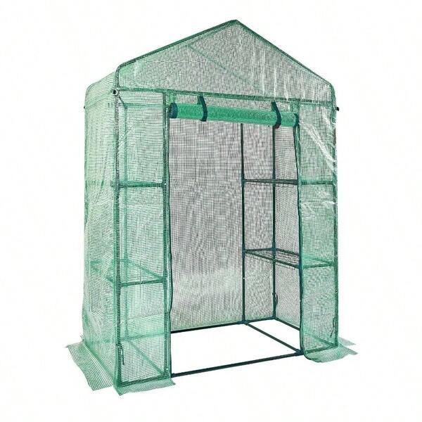Walk - In Green House, 4.6x 2.4x 6. Ft, Greenhouse With Shelves, High Strength PE Cover With Doors, And Steel Frame, Set Up In Minutes, Planting And Storage