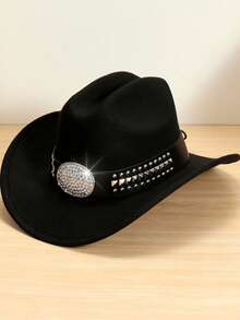 1 pieza Sombrero de vaquero para hombres y mujeres, sombrero de vaquero ancho y moldeable - Sombrero de fieltro estilo western para vaqueros y mujeres, adecuado para viajes al aire libre, equitación, fiestas de bar y uso diario