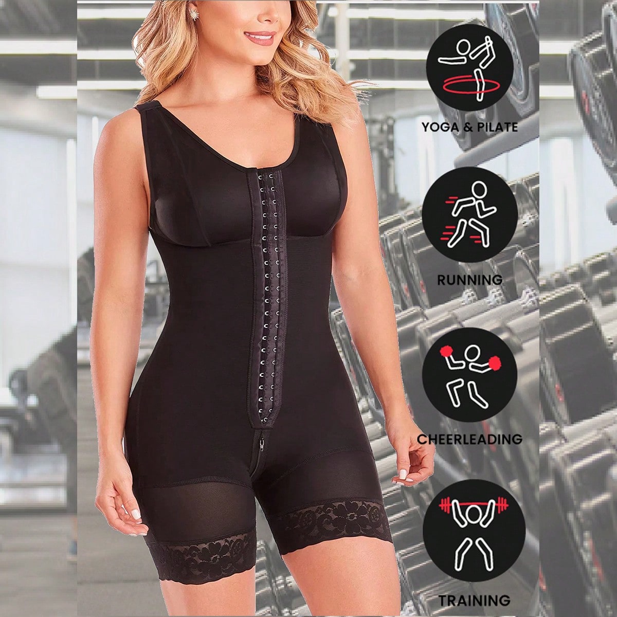 Pieza Shapewear para mujer, diseño con cremallera en la entrepierna, ajuste ceñido, control de abdomen, cinturilla moldeadora, adecuado para yoga, f