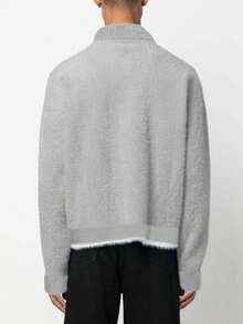 ANDREILEE Men's Casual Loose Fit Pullover Sweater, Collegiate Style Street Fashion, Long Sleeve, Ribbed Hem, Color Block, Warm And Versatile, Suitable For Spring, Autumn, Winter - Grey - View 5