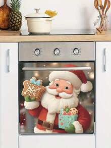 1 pezzo Adesivo decorativo di Babbo Natale per forno/frigorifero/porta - Autoadesivo, impermeabile e senza residui, adatto per cucina, armadi, finestre - Disegno regalo rosso, verde e bianco - Decorazione natalizia per la casa, adesivi rimovibili, tema natalizio, decorazione cucina