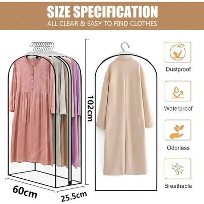 Bolsas para Ropa Colgante para 50 prendas, JASUVII Juego 4 Fundas ropa armario de 60x102x25.5 cm, Fundas Ropa Antipolvo para guardar trajes, vestidos, abrigos y chaquetas