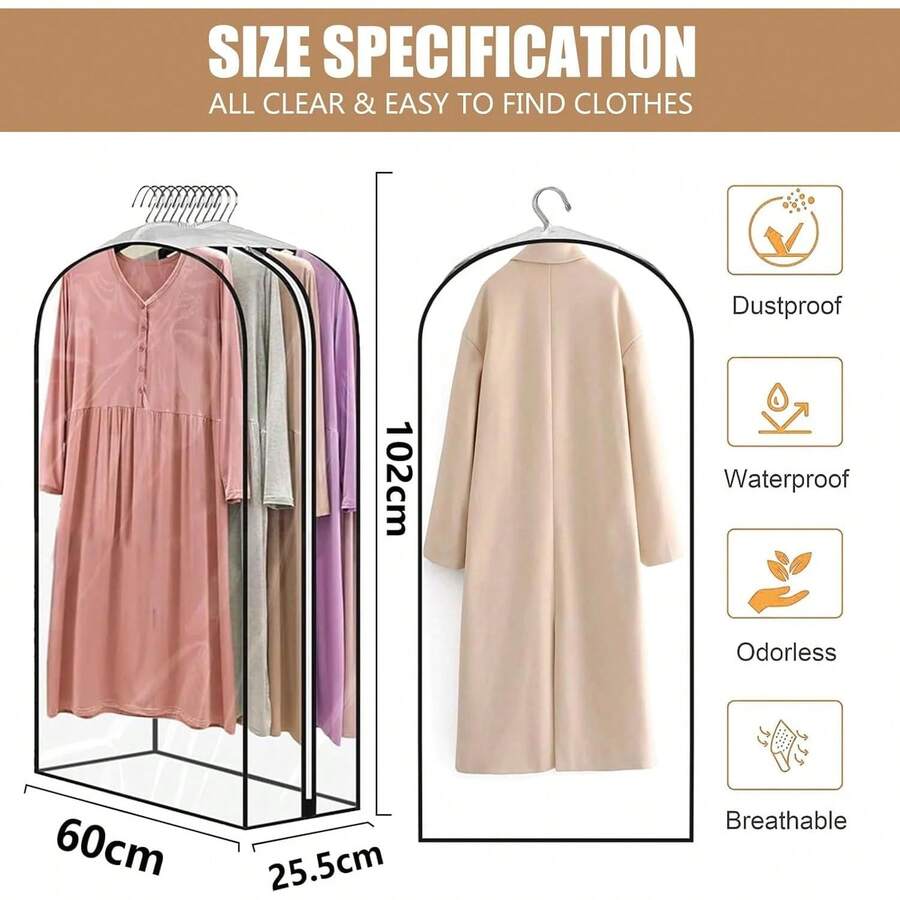 Bolsas para Ropa Colgante para 50 prendas, JASUVII Juego 4 Fundas ropa armario de 60x102x25.5 cm, Fundas Ropa Antipolvo para guardar trajes, vestidos, abrigos y chaquetas - 1 - Ver 1