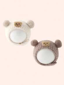 婴儿熊耳帽，毛绒冬季帽子，适合男婴和女婴