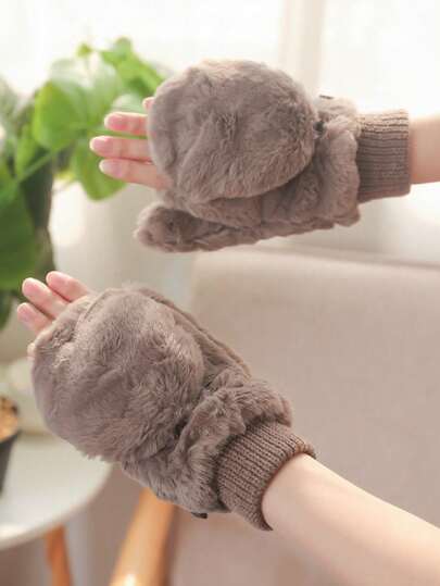 1 双象牙色女士露指手套，带保暖内衬，保暖舒适，适合冬季日常使用