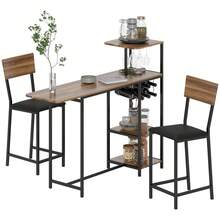 HOMCOM Bar Table Set With Stools, 3-Piece Bartisch Set With Folding Kitchen Table, Wine Glass Holder, Wine Rack, 2 Bar Stools, Steel Frame, Modern Style, Dining Group For Dining Room, Kitchen, On-Site