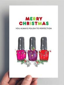 Tarjeta de Navidad divertida con esmalte de uñas y sobre - "Feliz Navidad" Saludo humorístico para mujeres, diseño de papel hecho a mano con botellas de esmalte de uñas festivas, perfecto para esposa, mamá, hija, tía, hermana, ocasiones especiales, ideal para Navidad
