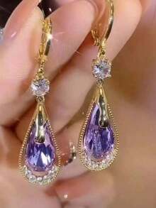 "1 Pair Elegant Blue Crystal Drop Earrings For Women – Fashionable Hook Design, European & American Classic Style Jewelry, Versatile Statement Accessory, Chic 2025 New Arrival, Perfect For Daily Wear, Parties & Gift Giving" - 彩色 - 查看 8