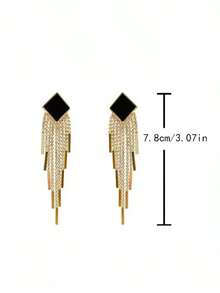 1 Pair Rhinestone Long Tassel Earrings For Women – Elegant Lightweight Dangle Statement Earrings, Sparkly Chic Accessories For Party, Evening, Or Formal Wear, Eye-Catching Jewelry For Weddings, Proms, Or Special Occasions - Vàng - Xem 3