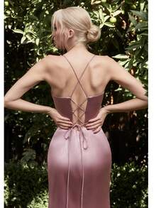 HIGH QUALITY SATIN DRESS WITH CORSET - Olive - View 2