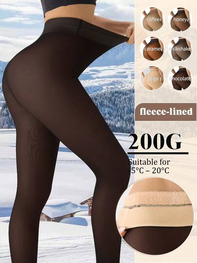 1PC Warm Fleece Lined Tights Thick Fake Translucent Sheer Base Layer Leggings (Tights) - Autumn & Winter Thermal  Pantyhose, Versatile Stylish Colors, Bare-Leg Look When Worn