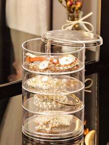 1pc 3/4/5 Tier 360° Rotating Acrylic Jewelry Box, Transparent Rotating Jewelry Organizer, Jewelry Stand, Large Capacity Makeup Storage Rack, Multi-Functional Storage Shelf, Women Transparent Storage Cabinet, Travel Essential Gift, Suitable For Hair Accessories, Earrings, Bracelets, Necklaces, Jewelry Box, Valentine's Day Gift, Halloween Gift, Back To School Gift, Back To School Essential - Clear - View 13