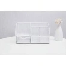 Organizador de escritorio de malla con compartimentos+ cajnorganizador de escritorio para caramelosbolgrafos, organizador multifuncional Blanco - Blanco - Ver 3