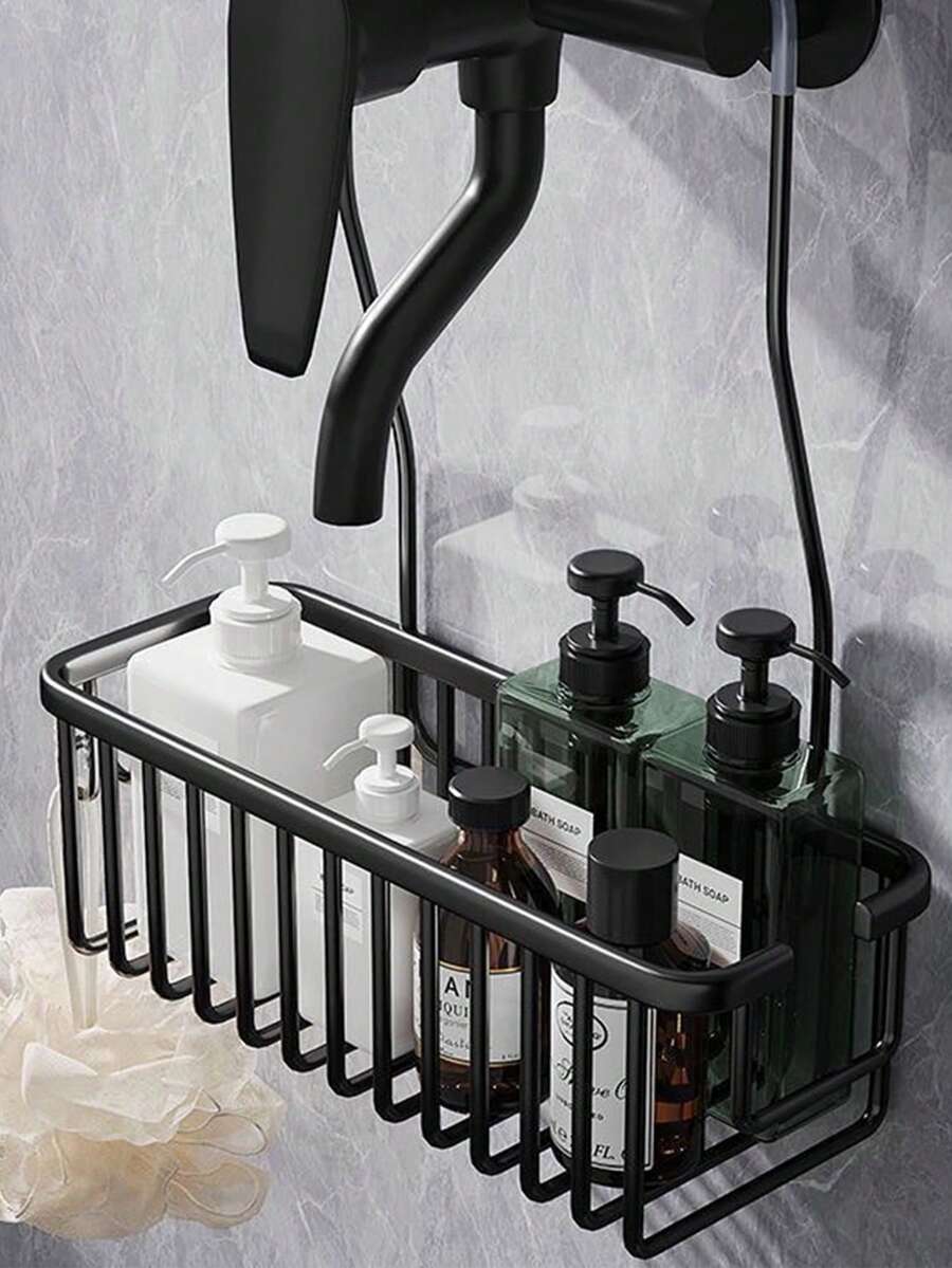 悬挂式淋浴架收纳架 - 无需钻孔淋浴收纳架，带挂钩，防锈防水铝合金浴室架 - 彩色 - 查看 1