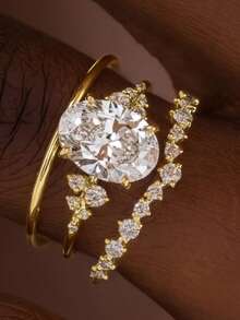 Ein 3-teiliges Set mit modischen Kubikzirkonia-Ringen ist ein Schmuckgeschenk für Frauen zur Hochzeit, Verlobung, Jahrestags-Party und zum Valentinstag