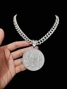 1pc Fashion Creative Cross & Jesus Pendant With 13mm Miami Cuban Chain, Men's Hip Hop Rock Street Style Cross & Jesus Pendant Necklace, Punk Retro Necklace, Suitable For Daily Wear Or Party, Valentine's Day Gift, 2 Chain Options - Silver - View 4