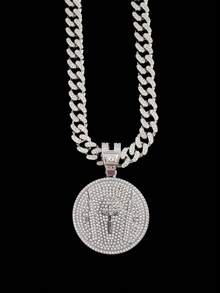 1pc Fashion Creative Cross & Jesus Pendant With 13mm Miami Cuban Chain, Men's Hip Hop Rock Street Style Cross & Jesus Pendant Necklace, Punk Retro Necklace, Suitable For Daily Wear Or Party, Valentine's Day Gift, 2 Chain Options - Silver - View 2