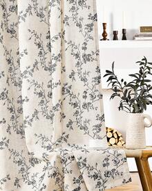 2 Pcs Beautiful Floral Design Sheer Curtains, Softness Cozy Privacy Curtains, Great Quality Elegant Vintage Gorgeous Curtains, Pretty Colors And Well Made Lightweight Curtains - 黑色 - 查看 4