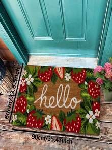 1pc Strawberry & Floral Pattern Doormat, Small Rug Suitable For Holiday Decor, Daily Decor, Room, Living Room, Bedroom, Kitchen, Office, Vintage Farmhouse Indoor/Outdoor Entrance Mat, Autumn/Winter Front Door Mat, Outdoor Doormat, Porch Mat, Entryway Mat