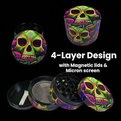 2 Inch Skull Herb Grinder Salt Crusher Vanilla Bud Tobacco Pestle Mortar Spice Mill Portable 4 Sections Manual Zinc Alloy Tobacco Raw Grass Grinder Cigarette Smoking Accessories Gift