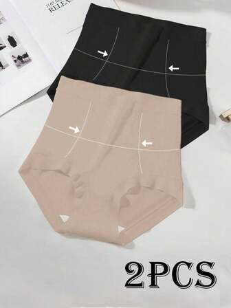 2pcs High Waist Seamless Tummy Control Shaping Panties, Women's Underwear