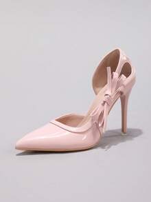 Giày cao gót nơ thời trang, giày cao gót dự tiệc mũi nhọn gợi cảm, giày cao gót khoét lỗ siêu cao, da bóng màu hồng, thanh lịch - Hồng - Xem 17