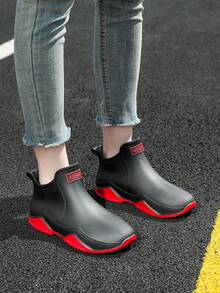 1 Pair Men's Short Rain Boots, PVC Waterproof Boots, One-Piece Molded Plastic Outdoor Sports Water Shoes - Red - View 20