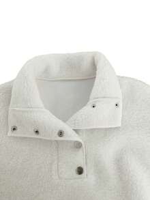 Women's Loose Elegant Casual Slouchy Stand Collar Sweatshirt Top, Autumn/Winter - Beige - View 6